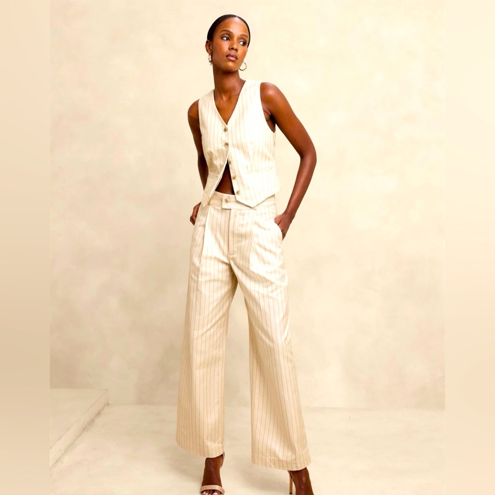 NWT Striped Twill Vest and Matching Wide Leg Pant